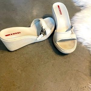 White Prada Wedge Sandals Size 6